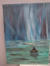 2x ORIGINAL PAINTING "Northern Lights" Acrylics Canvas Great XMAS Gift UK Artist