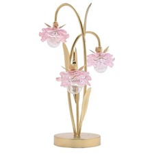 Gold and Pink Glass Flower Triple Stem Battery Powered LED Table Lamp 45cm