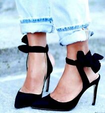 ZARA BLACK FAUX SUEDE LEATHER SHOES HEELS POINTED TOE STRAPS EUR 37  NEW