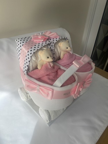 Twin pram nappy cake baby - pram, cake/baby