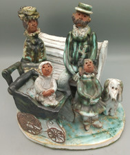 Large Seven Springs Pottery Marie Whitby Family with dog & baby on bench VGC