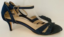 Monsoon Navy Blue Court Shoes Jewel Rhinestone Heels Size UK 6