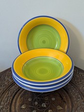 Set of 4 Rayware Yellow Green & Blue Cereal Bowls Retro Vintage VGC Colourful 