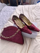 Burgundy Block Heels Pointed Toe and matching clutch bag  Size 7 Ladies Shoes 