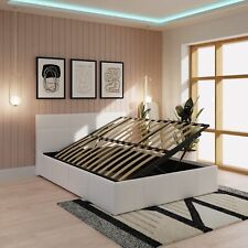 Side Lift Up 4ft 6 Double Ottoman bed Faux Leather Storage bed White GRADED