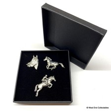 3 x Horses Brooch Box Set Gift