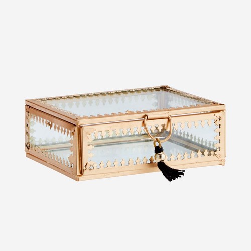 Clear glass brass box with - clear,
