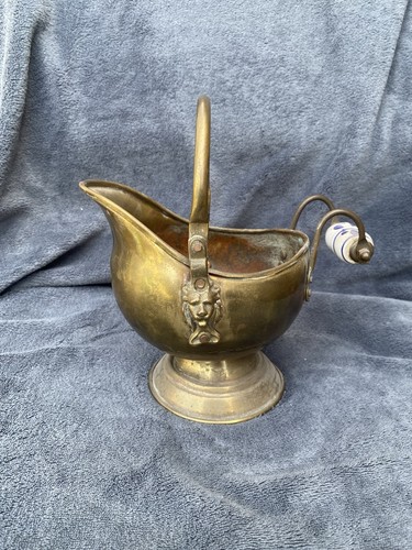 Vintage brass coal bucket - coal,