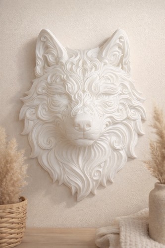 Wolf wall art white - wall,