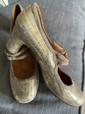 CHIE MIHARA GOLD TWEED METALLIC LEATHER VINTAGE DECO 30’s Style SHOES 39 