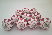 Set of 10 Pink and white ceramic cupboard or Drawer Knobs Vintage look mix