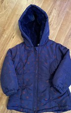 Girls Age 3 Years Very Warm Navy Blue Teddy Bear Fleece Lined Coat Absorba Vgc