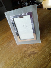 Frosty Glass Photo Frame with Metal, Vintage Unusual 6.5" x 8.5"