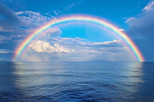 Rainbow over blue sea canvas - over,