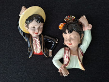 Vintage Mid Century 50s 60s A Santini Italy Dancers Chalkware Wall Plaque Bust 