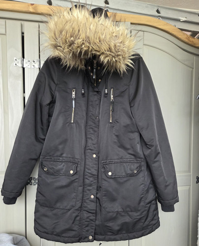 Black hooded parka coat - f&f,