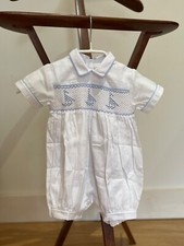 Designer Vintage House Of Hatten Boy  Smocked Romper 6-9 mths Christening Twins