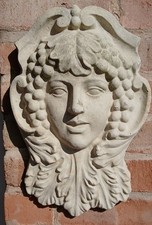 Large Heavy Stone Toned Garden Wall Plaque Of Ladies Head 39cm X 28cm