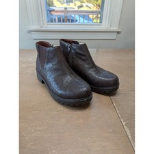 Alegria Shayne Brown Leather Floral Embossed Chelsea Ankle Boots women's 38