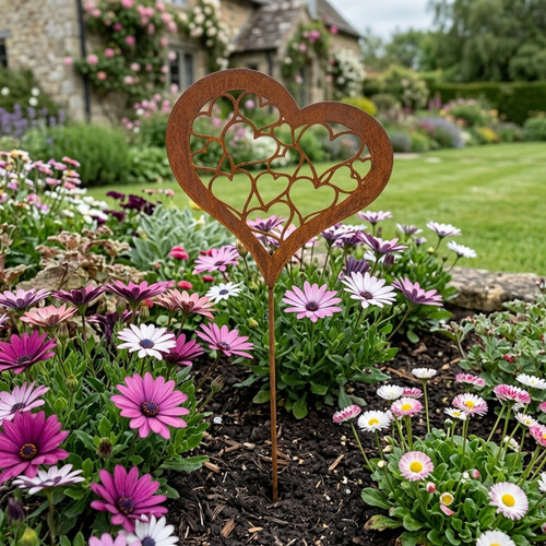 Metal heart garden stake - metal,