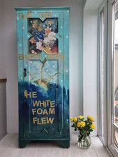 PAINTED WARDROBE hall Cupboard Turquoise Sea Mermaid Funky Blue Decoupage