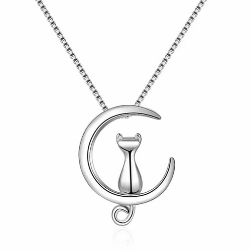 New cat moon pendant - cat,