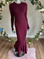 TED BAKER Maxi Dress Womens TB 2 UK 10 Dark Red Knitted Ribbed Asymmetric Hem