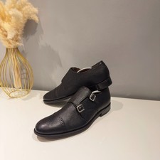 Grenson Black Grain Leather Double Monk Buckle Shoes Men's UK 10 F EU44 RRP £265