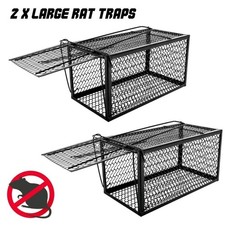 2 x RAT CATCHER SPRING CAGE TRAP HUMANE LARGE LIVE ANIMAL RODENT INDOOR OUTDOOR