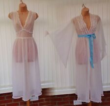 Z65 VTG DOROTHY PERKINS SHEER WHITE LACE 70'S NIGHTDRESS NEGLIGEE SET M 10/12/14