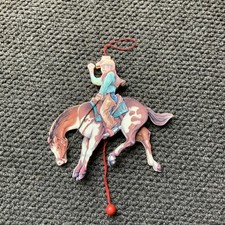 MIDWEST IMPORTS WOOD COWBOY ON HORSE PULL TOY / ORNAMENT