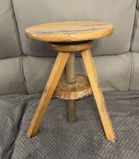 Vintage Solid wood Craftsman adjustable Tripod screw stool-Needs Repair/fixing