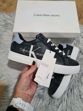 Calvin Klein Cupsole Womens Black Leather Trainers Size 6.5UK BNWT