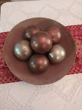 SIX  DECORATIVE METAL CLAD  BALLS SIZE 10 cm EACH BALL NICE CONDITION SEE PHOTOS