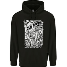 Old Man Biker Motorcycle Motorbike Mens 80% Cotton Hoodie