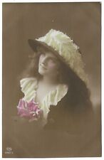 Young Woman in Ostrich Feather Hat tinted real photo unused c1920 Schwerdtfeger