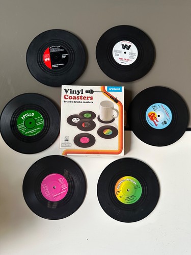 Vinyl retro record coasters - retro, in