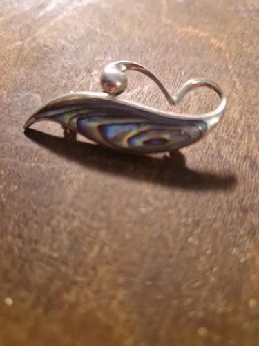 Vintage silver abalone paua - silver,