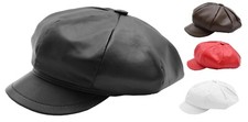 Womens Soft Leather Baker-boy Cap Classic Headwear Colours Black Brown Red White