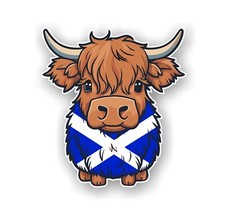 Cute Highland Cow With Scotland Scottish Saltire Flag Vinyl Car Sticker Decal