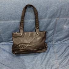 Radley classic, medium, shoulder bag in dark brown leather,striped canvas lining