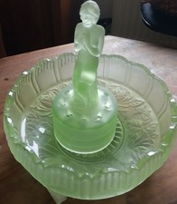 Sowerby Vintage Art Deco Uranium Glass Rose Bowl and Lady  Centerpiece