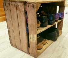 HANDMADE WOODEN APPLE CRATE WITH LONG INTERNAL SHELF STORAGE DISPLAY SHOE RACK