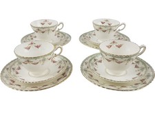 4 Antique trio of Radford China Tea Cups Saucers Plates Floral Victoria Pattern