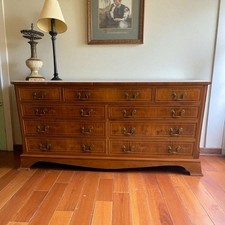 Antique Yew Wood bank of 9 drawers wide captains chest of drawers sideboard 