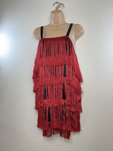 Red tassel fringe mini - red, dress
