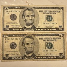 United States 5 DOLLARS X2 Abraham Lincoln San Francisco USA NOTES