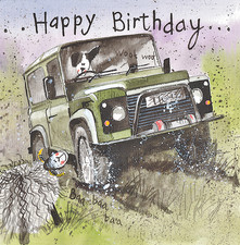 Alex Clark Greetings Card - Off Roading Green Landrover Defender
