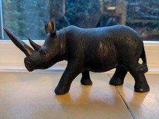 Vintage Black Ebonised Carved Wooden Rhino, African, Tribal Art