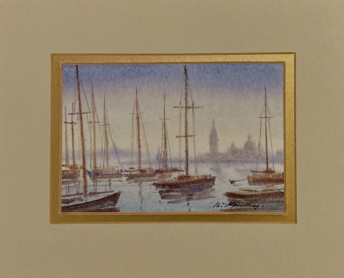 Framed seascape with boats - , and